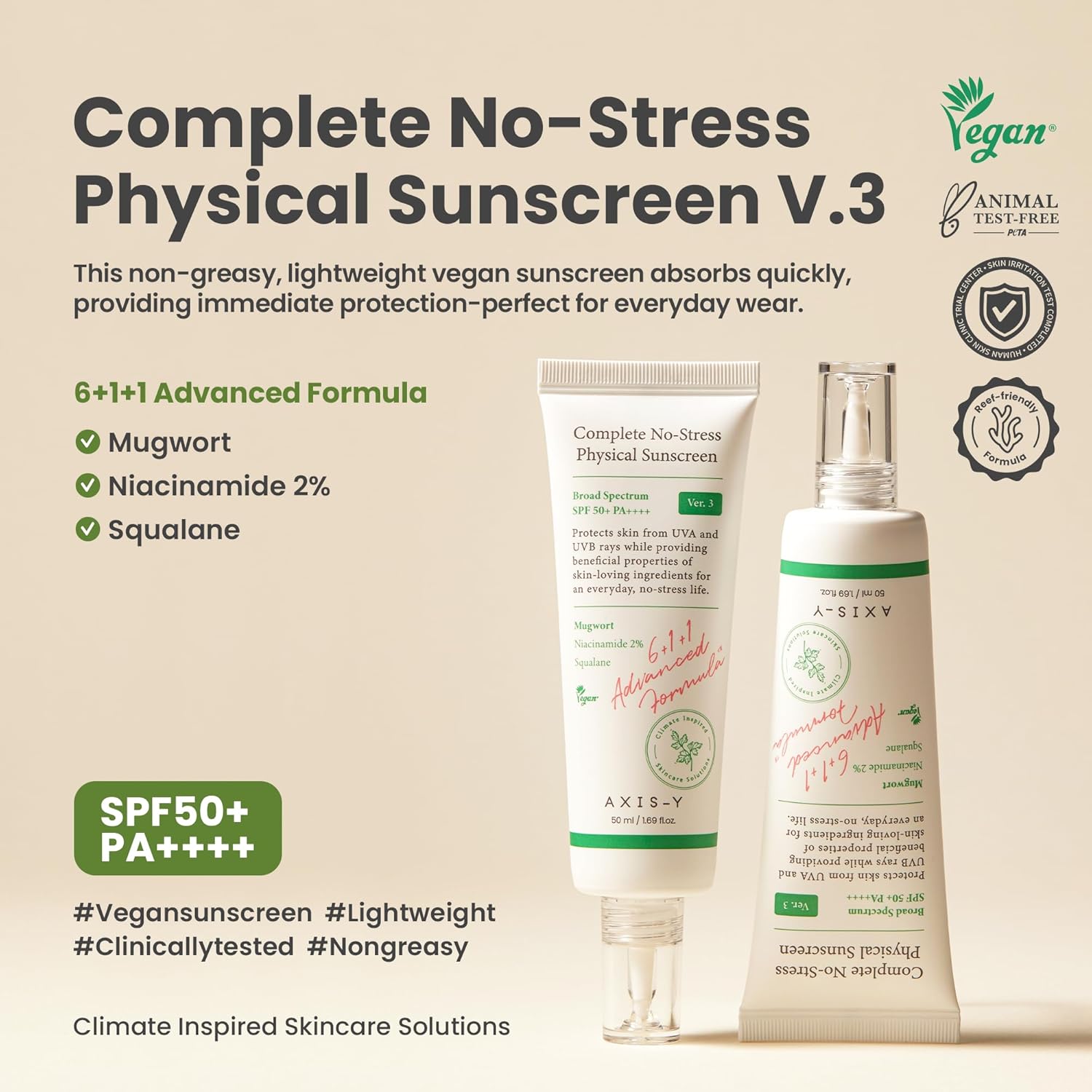 AXIS-Y Complete No-Stress Physical Sunscreen V3 SPF50+ PA++++ | 50ml