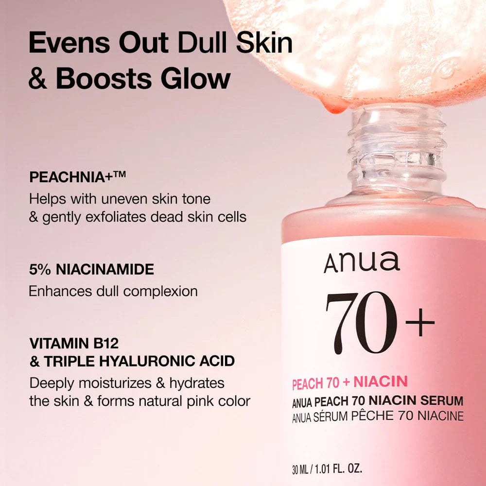 Anua Peach 70% Niacinamide Serum – Brightening & Hydrating 30ml
