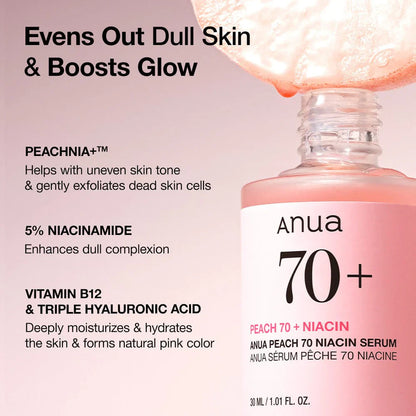 Anua Peach 70% Niacinamide Serum – Brightening & Hydrating 30ml